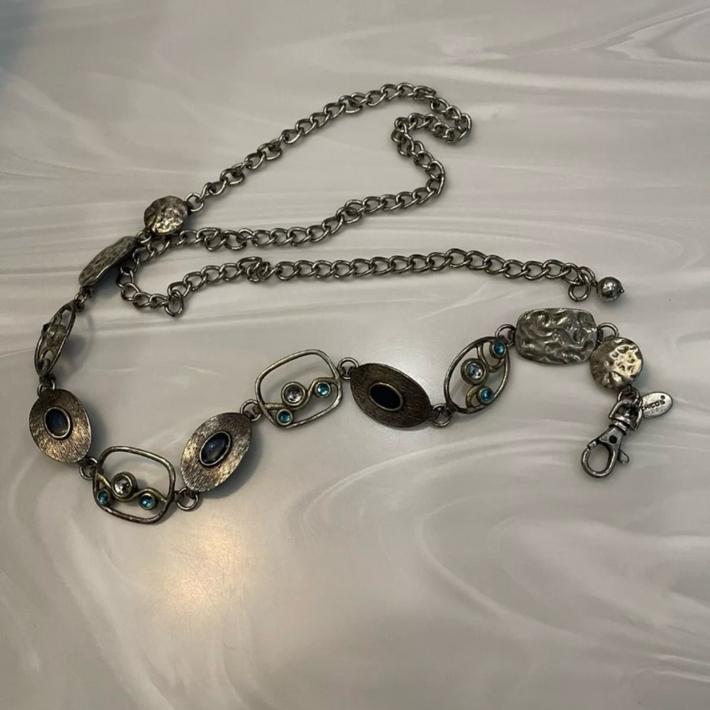 Chico’s chunky silver chain link Belt with Colored jewels adjustable 50inch OSFM - Picture 13 of 13